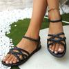 Fashion Summer 2025 Hot Sale Open Toe Women's Sandals Rome Elastic Band Flat with Narrow Band Weave Sandals Outdoor Casual Beach Shoes