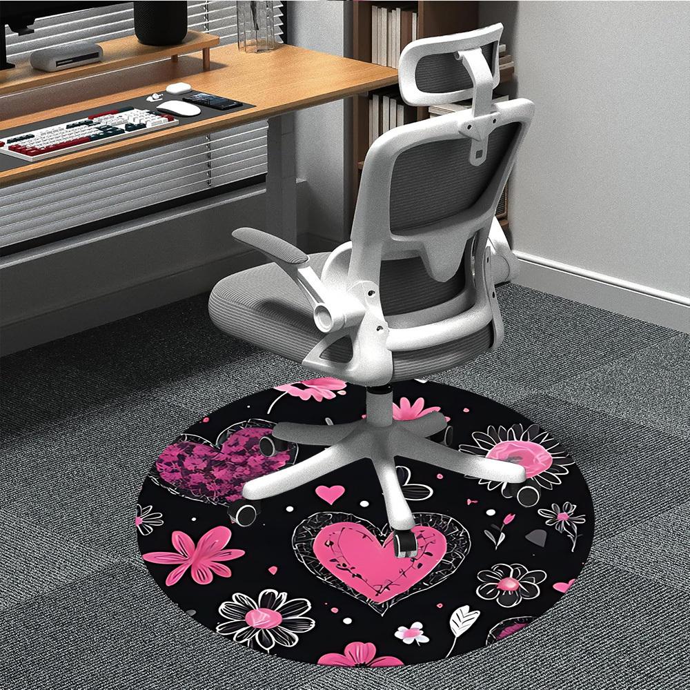 1pc Heart FlowersChair Carpet for Office, Indoor Non-Slip Washable Polyester Fiber Carpet, Mat For Office, Machine Washable