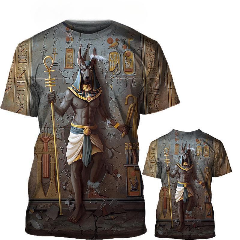 Ancient Egyptian Pharaoh 3D Digital Printed Pattern T-shirt Retro Style Men's Loose T-shirt