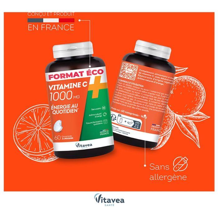 Vitavea Vitamine C 1000 Mg - Énergie Au Quotidien - Format Éco - 60 Comprimés