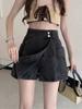 High-Waisted Irregular Denim Mini Skirt for Women: Summer Plus Size Slimming A-Line Wide-Leg Skorts