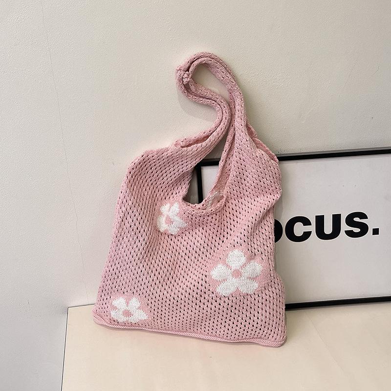 Bags Japanese and Korean retro ins shoulder cotton thread woven knitted bags handbags flowers beach vacation