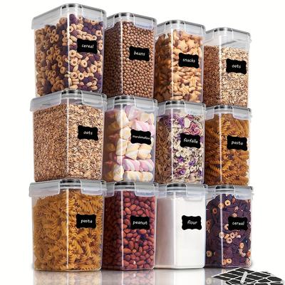 2/6/12 Sets 1.6L BPA-Free Plastic Airtight Food Storage Containers with Labels, Dishwasher Safe Cereal/Flour/Sugar Baking Suppl