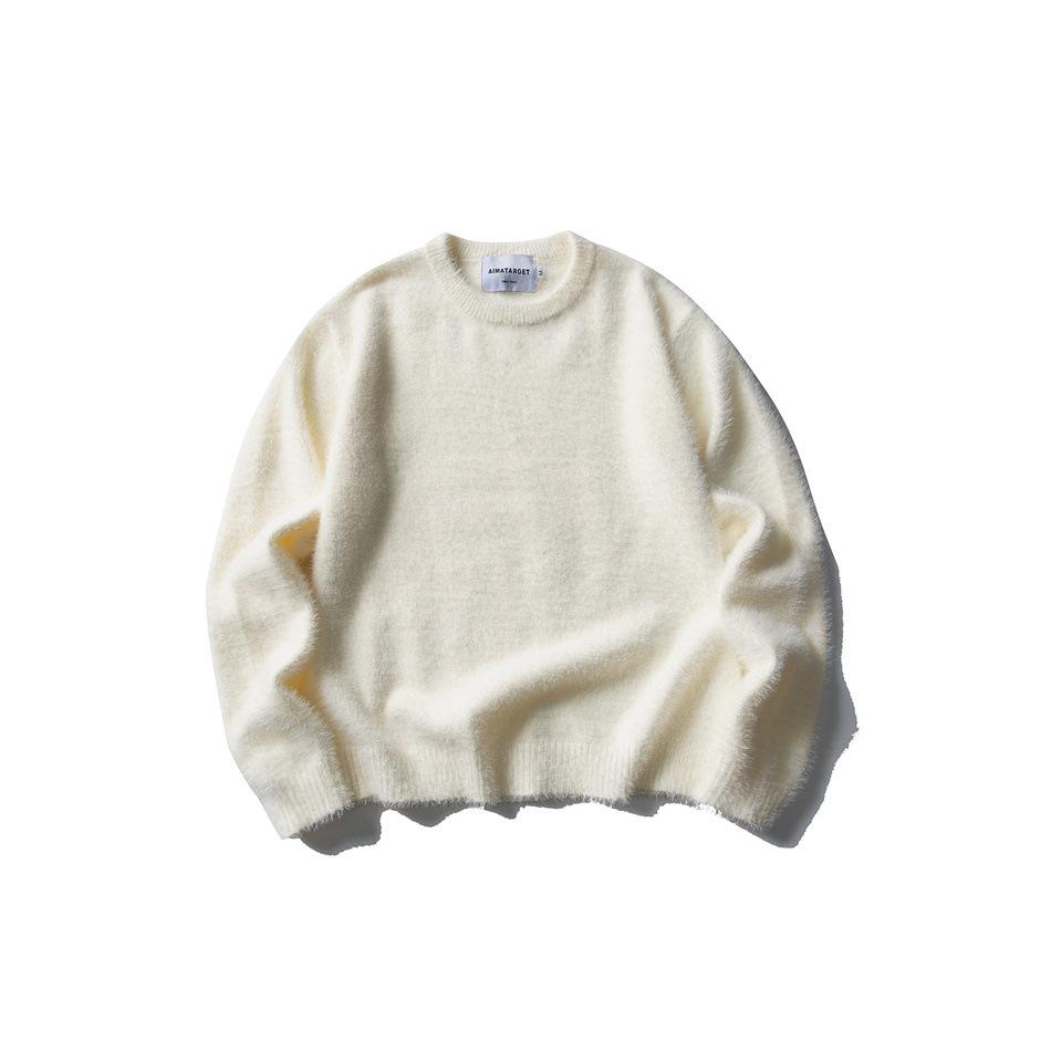 AIMATARGET Unisex Retro Zimní svetr z umělé norkové kožešiny, Pletený top s kulatým výstřihem
