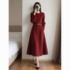 2026 Elegant French Woolen Dress: Chic Mid-Length, Waist-Cinching Design for Spring/Autumn.