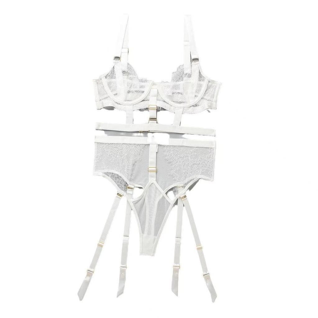 Lace Underwire Sexy Three-Piece Lingerie Set with Slit