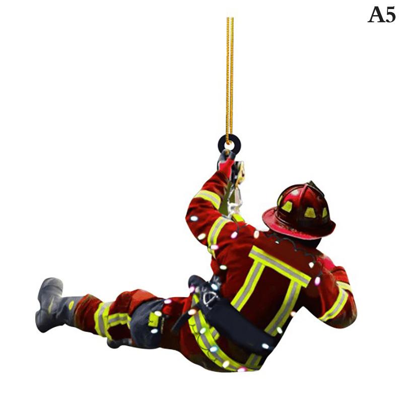 2D Christmas Firefighter Pendant Christmas Pendant Dwarf Car Pendant Statue Craft Party Accessories Decoration new year 2025