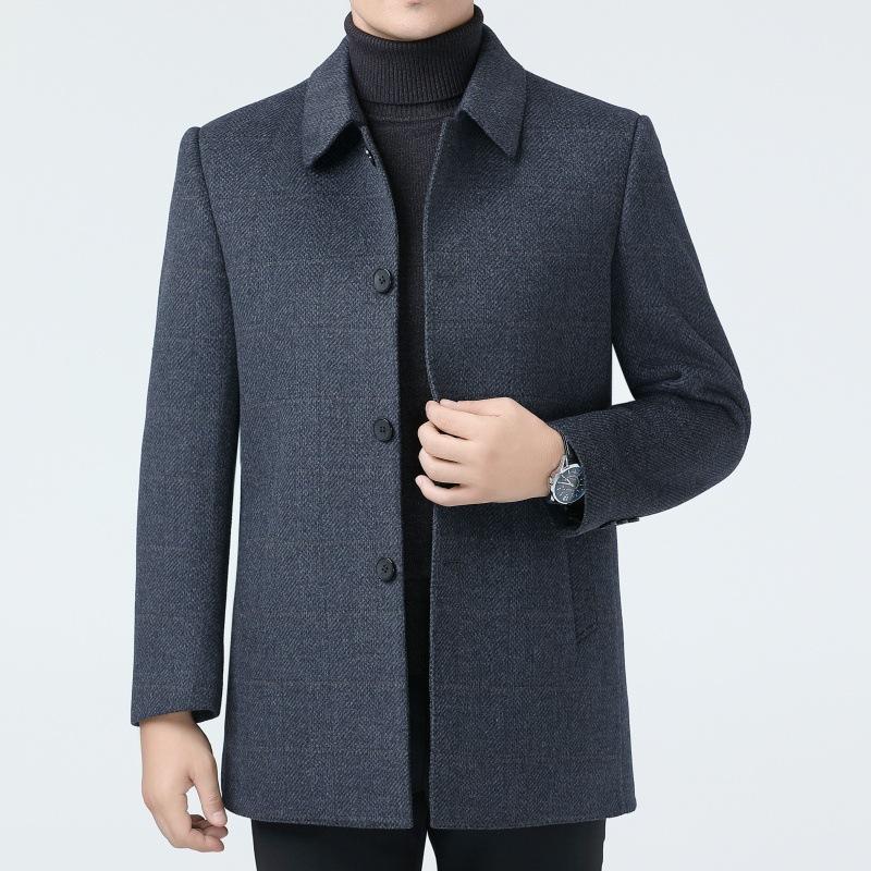 High-end Cashmere Coat for Men, Mid-length Winter Warm Middle-aged Lapel Men's Double-sided Woolen Woolen Casual Coat