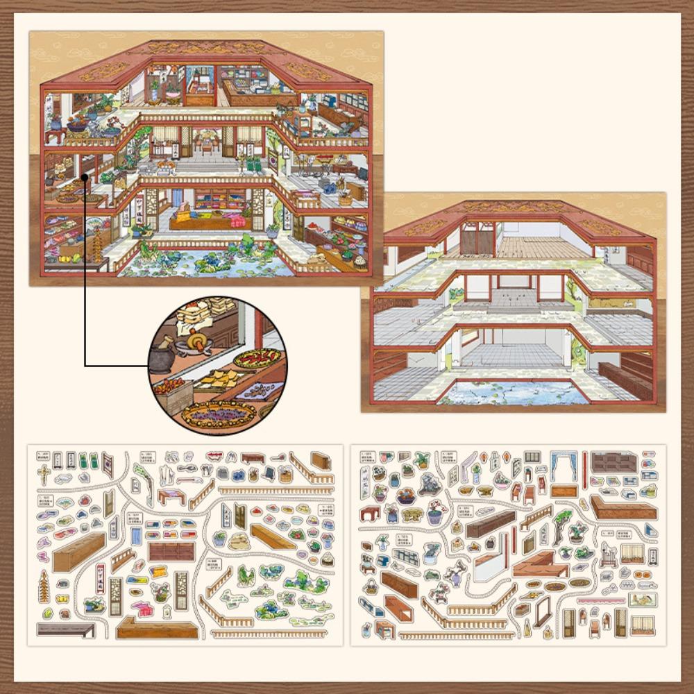 Сегодняшняя серия  Бизнес  3D Пейзаж Наклейка ПЭТ Наклейка  Сцена в хижине  Подарок Alley