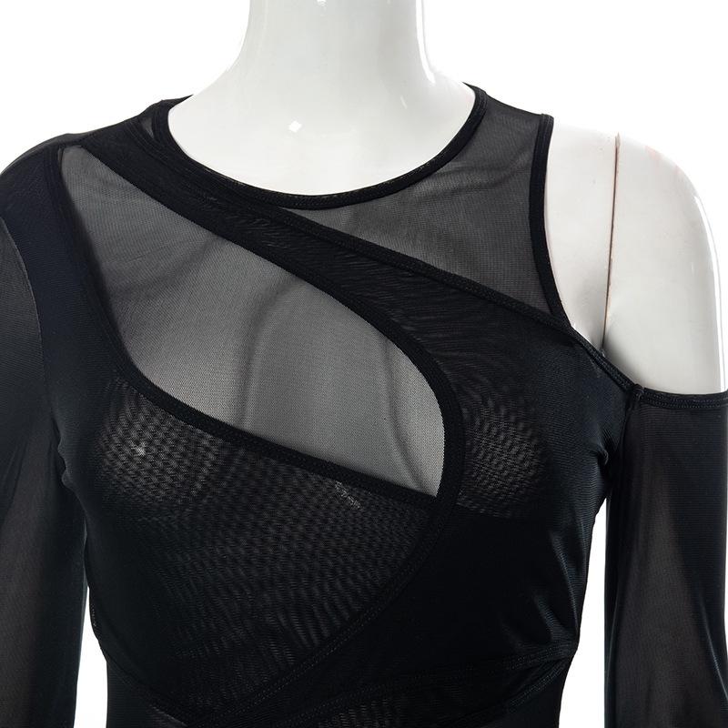 High Street Sexy Transparent Slim Bodysuits Women Skinny Fashion Patchwork Basic One Piece Elegant Bodysuits Solid Party Clothes