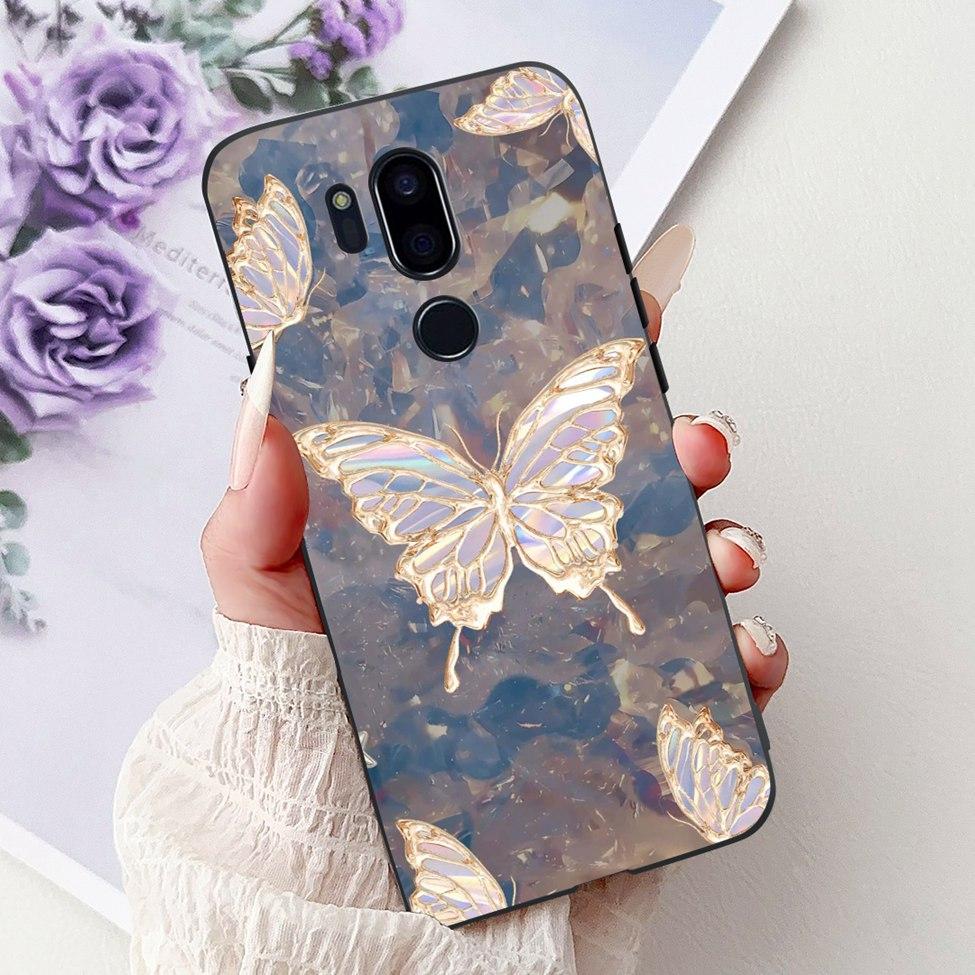 Para LG G7 ThinQ Funda Silicona Negra Gato Lindo Flores de Moda Trasera Pintada Genial Para LG G7ThinQ Funda de Teléfono LMG710EM