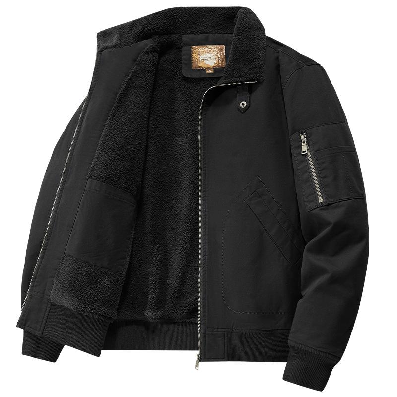 New Jacket Winter Men's Pure Cotton Velvet Thickened Washed Tooling Jacket Outdoor Casual Stand-up Collar Men