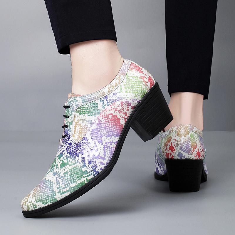 Scarpe da Uomo con Tacco Alto Derby in Pelle con Ali Scarpe da Sposa Danza Stampa Bianca Scarpe Formali da Lavoro Scarpe Rialzanti Taglie Forti