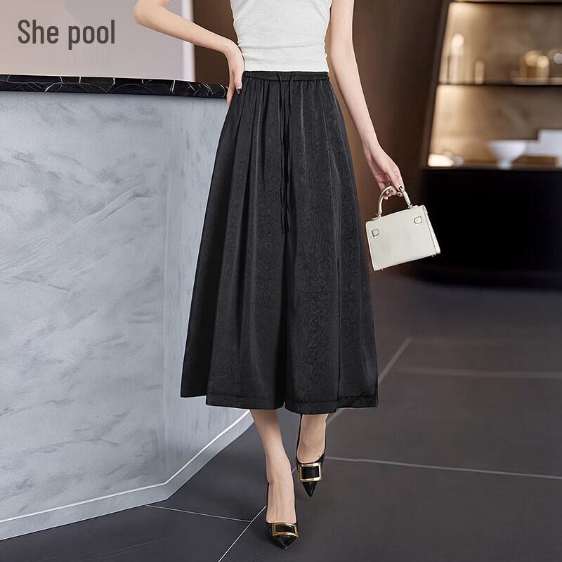 Women s Elastic Waist Wide-Leg Casual Pants S