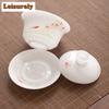 150ml Eisjade Handbemalte Lotus Gaiwan Traditionelle Teeterrine Teeschale mit Deckel Set Teezubereitung Deckelschale Trinkgeschirr Sammlung