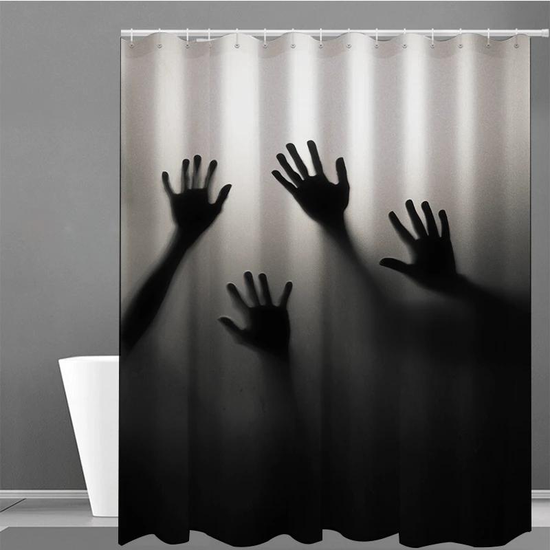 Scary Horror Bloody Splatter Shower Curtains Bathroom Accessories  Halloween Mold-Proof Art Deco Screen Handprint Bathroom Decor