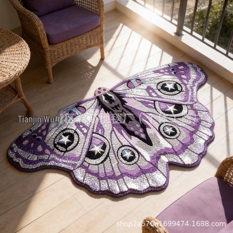 TEMU Irregular American Butterfly Imitation Cashmere Soft Dirt-Resistant Rug for Bedroom or Living Room. 50x90 cm