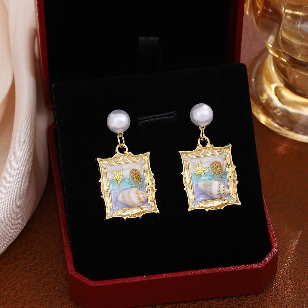 French Vintage Pearl & Conch Drop Earrings