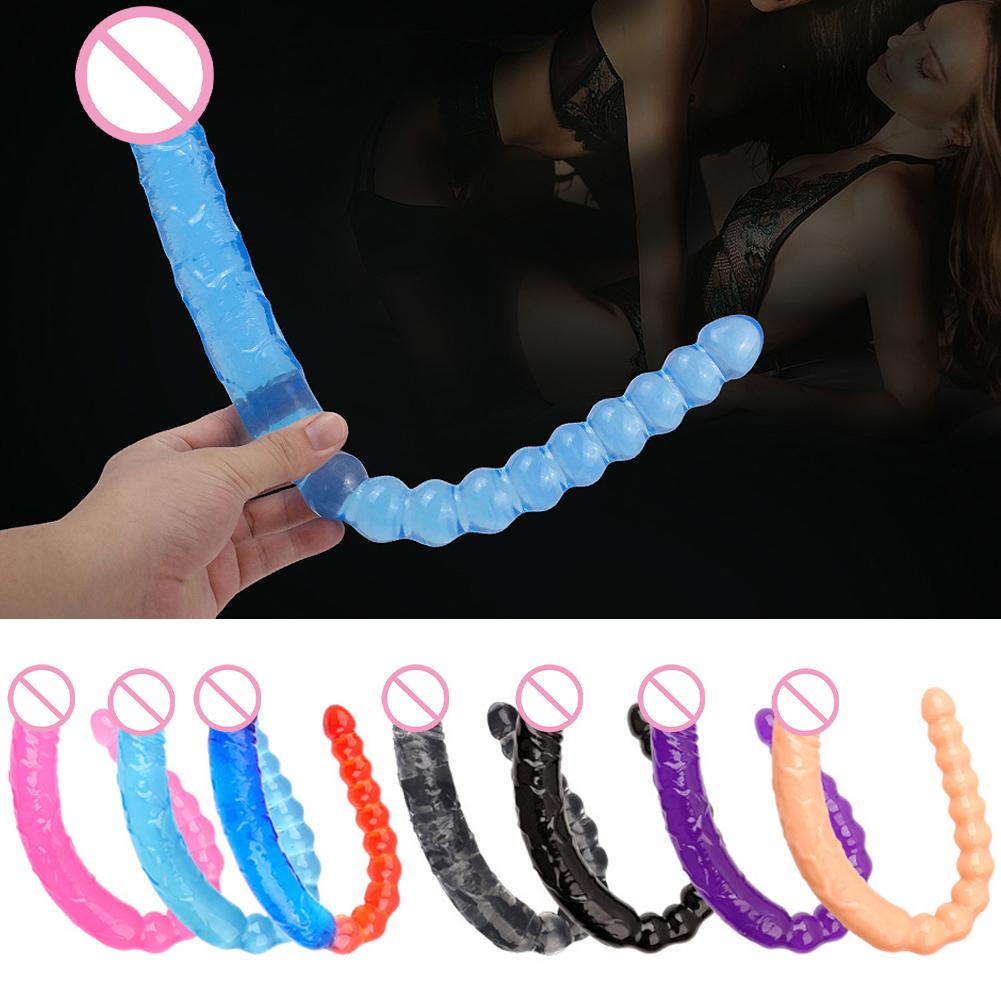 Potreby pre dospelých Sexuálna hračka Obojstranná realistická dildo Flexibilné gélové dildá Penis zadok Análny zadok Zástrčka Masážny prístroj Stimulácia G-bodu