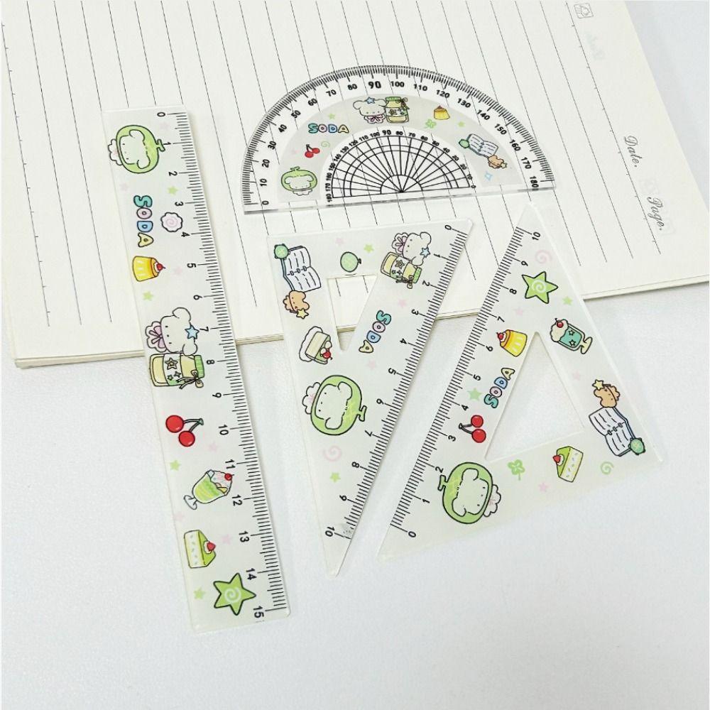4pcs Math Geometry Tools Ruler Set Melon Dog Straight Ruler Portable Triangle Rulers School Office