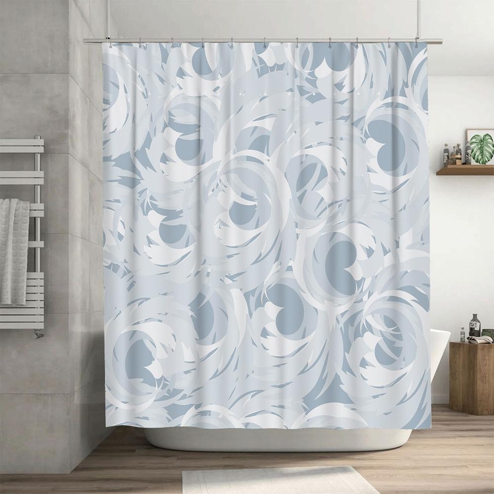 Luxury 3D Printed Shower Curtain Waterproof Machine Washable Decorative Bathing Room Plastic Rod Ring Set for Home Decoration in