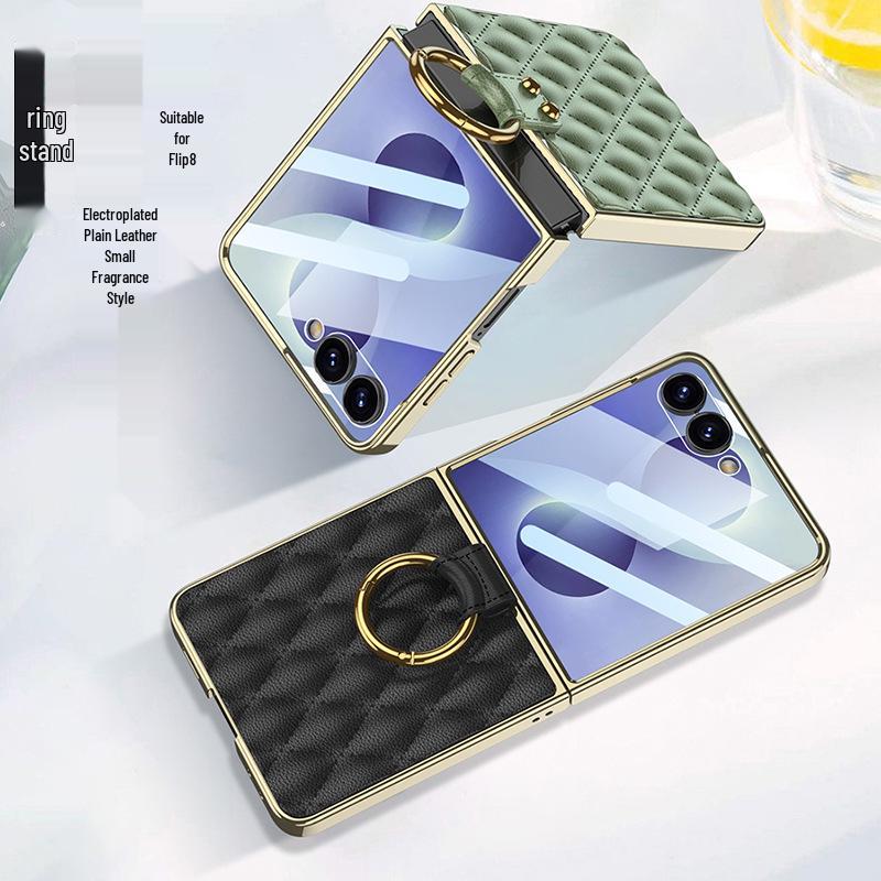 Samsung Z Flip 8 Ring Case: Creative Diamond Lattice French Style Electroplated Leather