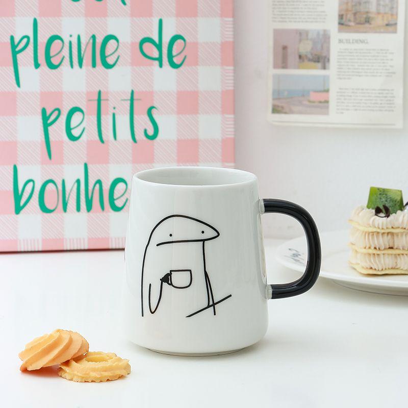 Simple Cartoon Ceramic Mugs Creative Personality Couple Mug Coffee Mug Men's Women's Milk Mugs Home Water Cup Drinkware