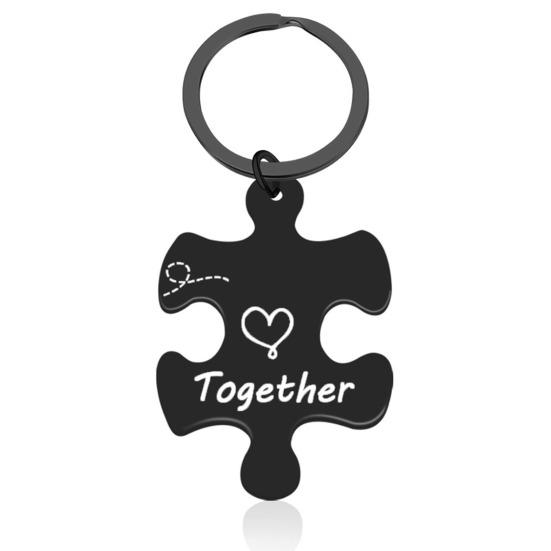 2Pcs Couple Keychain Necklace Together Better Puzzle Stainless Steel DIY Key Ring Holder Backpack Pendant Ornament Boyfriend Girlfriend Gift