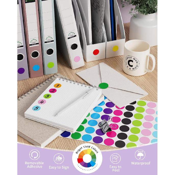 3/4" Color Dot Stickers Removable Adhesive Markers Label for Garage Sale Kids Classroom Toddlers Preschool The Office Waterproof Sticky Small Round