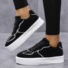 TUINANLE Women's Fashionable Black Lace-Up Casual Shoes with Chunky Soles, Trendy Casual Sneakers