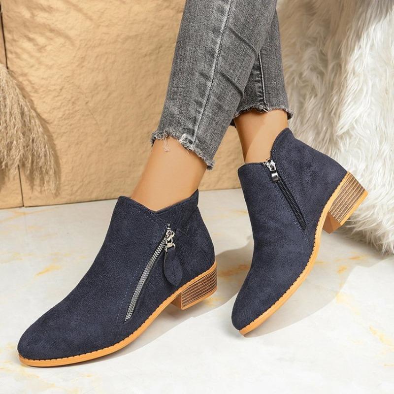 Fleece Boots for Autumn and Winter, New Thick-heeled, Plus-size Women's Shoes, Short Boots