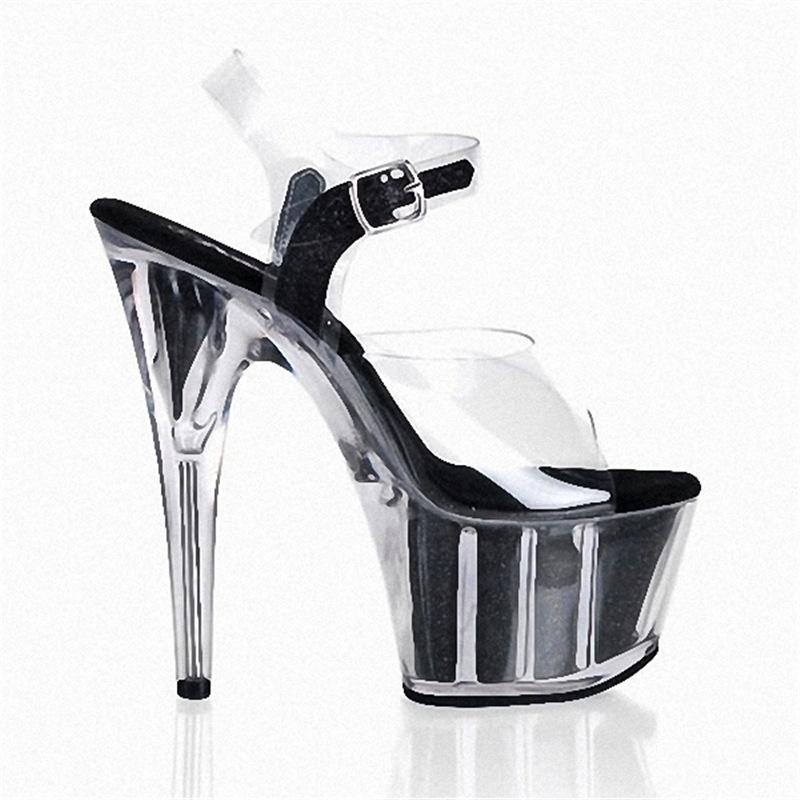 Fashion Glitter Clothing with Thin Heel 17CM High Heel Sandals Transparent Crystal Shoes