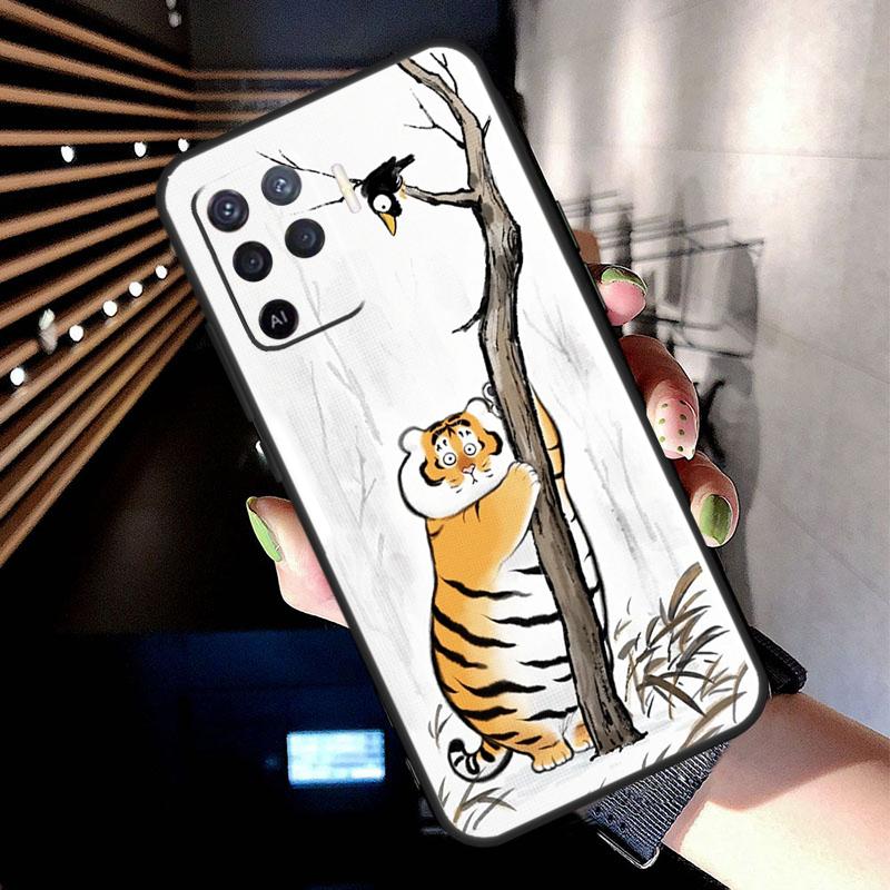 Cartoon Fat Tiger Case For Oppo A74 A54 A94 A80 A60 A40 A18 A38 A58 A78 A98 A96 A76 A16 A15 A17 A57 A77 A5 Pro