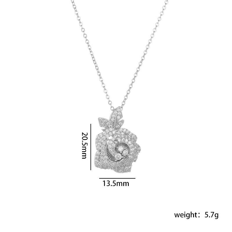 Elegant Hollow Flower with Zircon Pendant Necklace Stainless Steel Chain Jewelry Gifts for Women Teen Girls