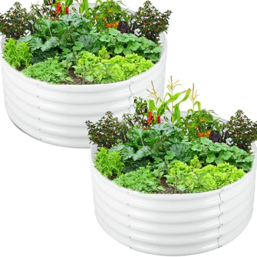 

2Pcs 3X3X1.5 Ft Round Galvanized Raised Garden Bed Kit Outdoor Planter Garden Bed Metal Raised Box for Fruits Vegetables and He United States