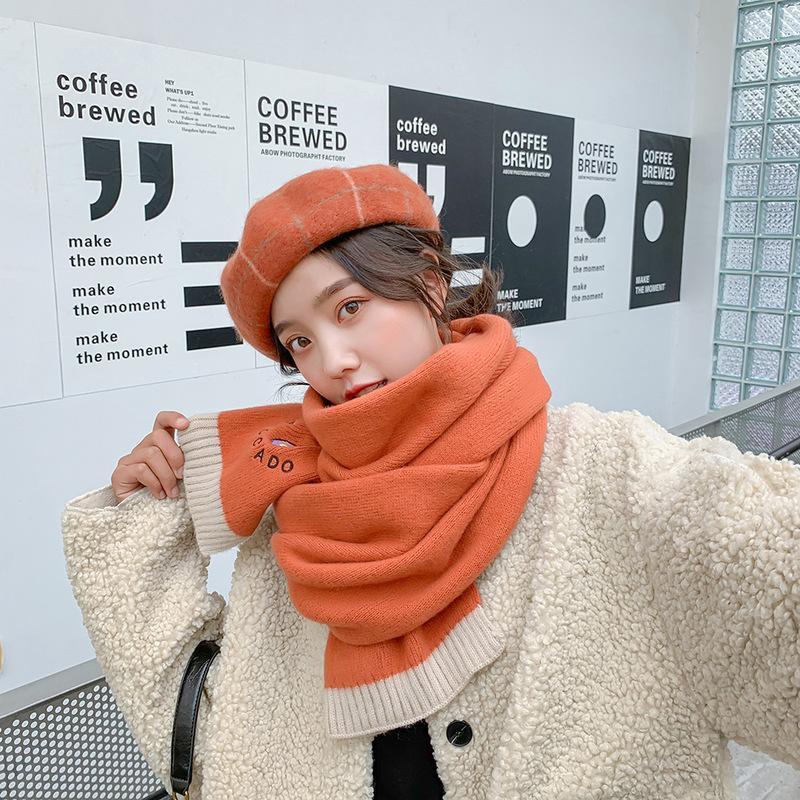 New Style Avocado Scarf Women's Long Winter Korean Version Versatile Student Thickened Warm Wool Knitted Cute Scarf