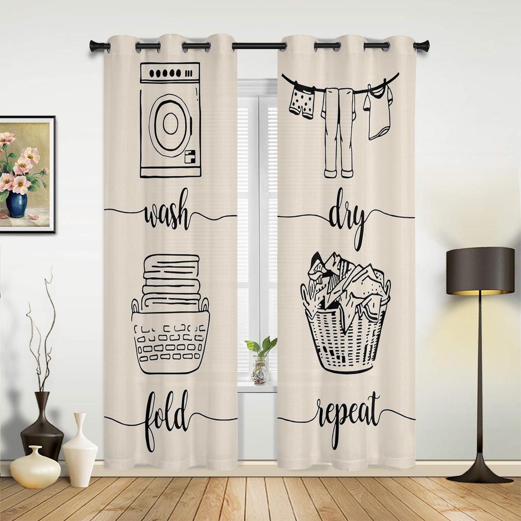 Laundry Room Wash Dry Fold Repeat Curtains for Bedroom Living Room Drapes Kitchen Kid's Room Window Curtain Modern Home Decor