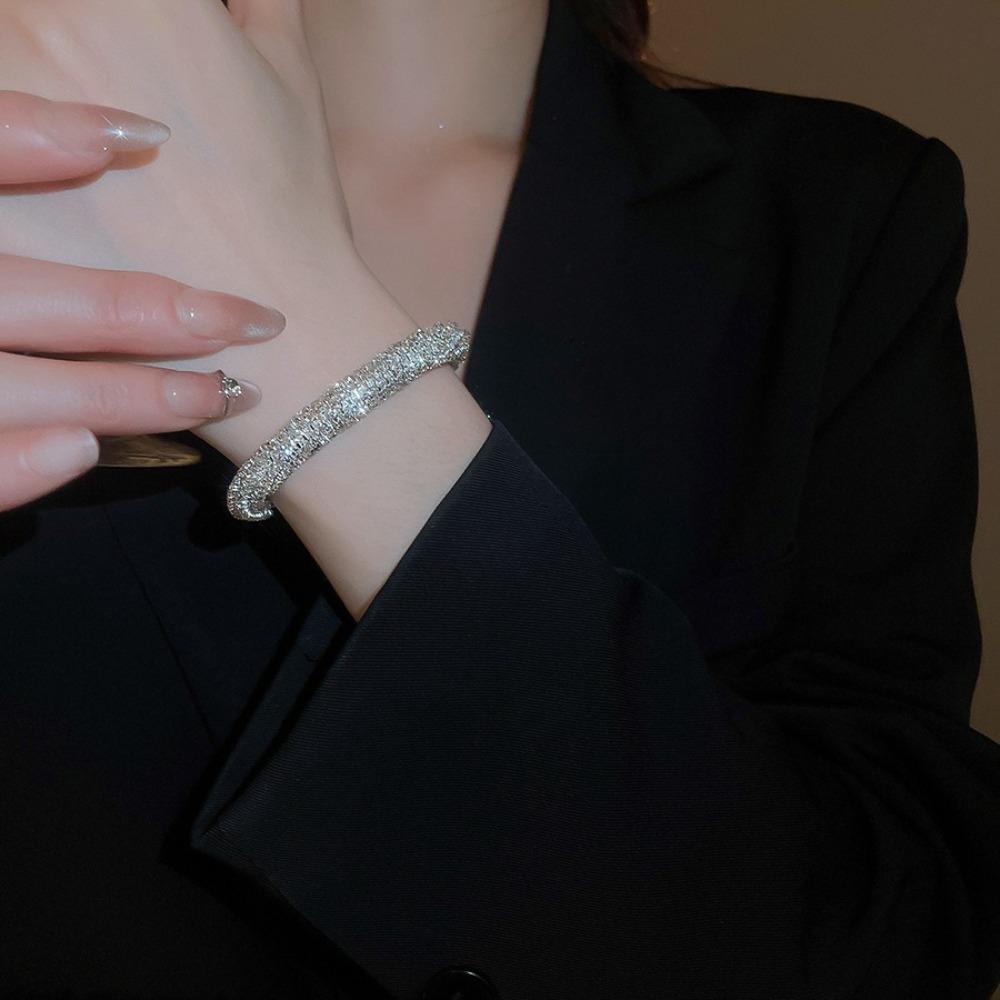 Gold Rhinestone Bangle Round Open Bangle Luxury Cuff Bracelet  Gift