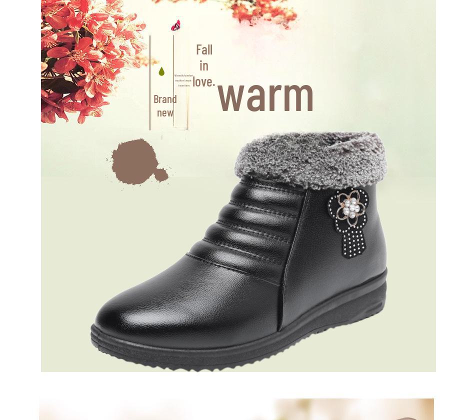 Pantofi de iarnă calzi și confortabili pentru vârsta mijlocie și vârstnici, cu căptușeală de catifea antiderapantă