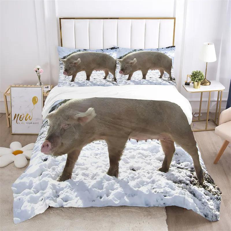 Pig Duvet Cover 3Pcs Lovely Animal Printed Bedding Set Cute Pet Comforter Cover King For Kids Boys Girl Children Bedroom Decor