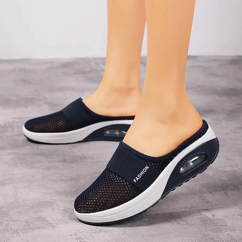 Xia's new large-size lazy one-pedal bag head mesh thick-soled slippers women's slope heel slippers women's
