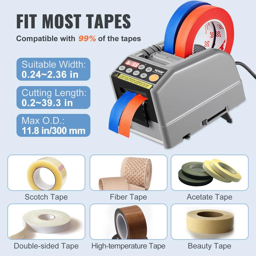 VEVOR Zcut-9 Distributore Automatico di Nastro Adesivo Taglierino Elettrico per Nastro Macchina Imballaggio Macchina Taglia Nastro Larghezza Nastro 6-60mm