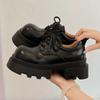 2024 Autumn New Thick Soled Women Pumps Shoes Women's Height Increasing Black Loafers Fashion Lace Up Chunky Middle Heel Zapato