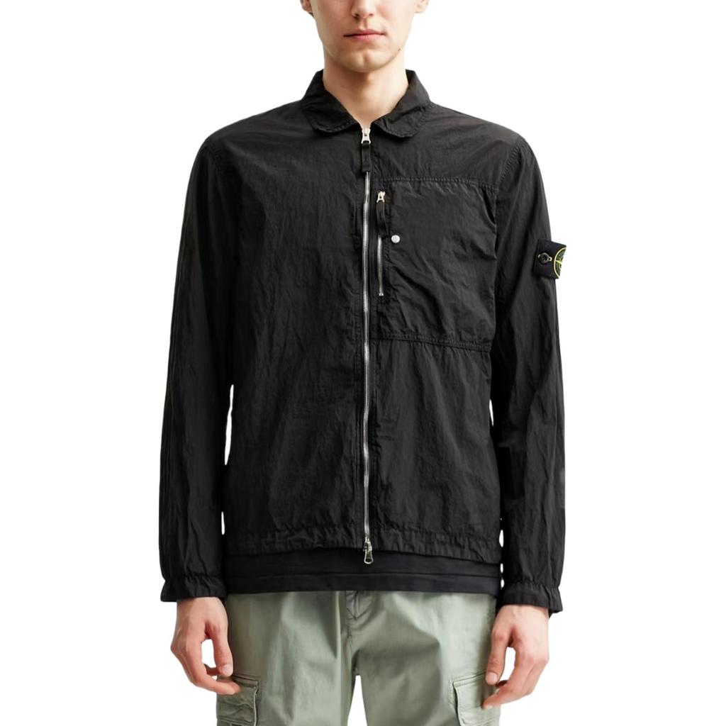 Stone Island Ss25 Nylon Metal Solid Logo Patch Zip Long Sleeve Jacket Men Jacket Black K1S1512000-05S0019-V0029
