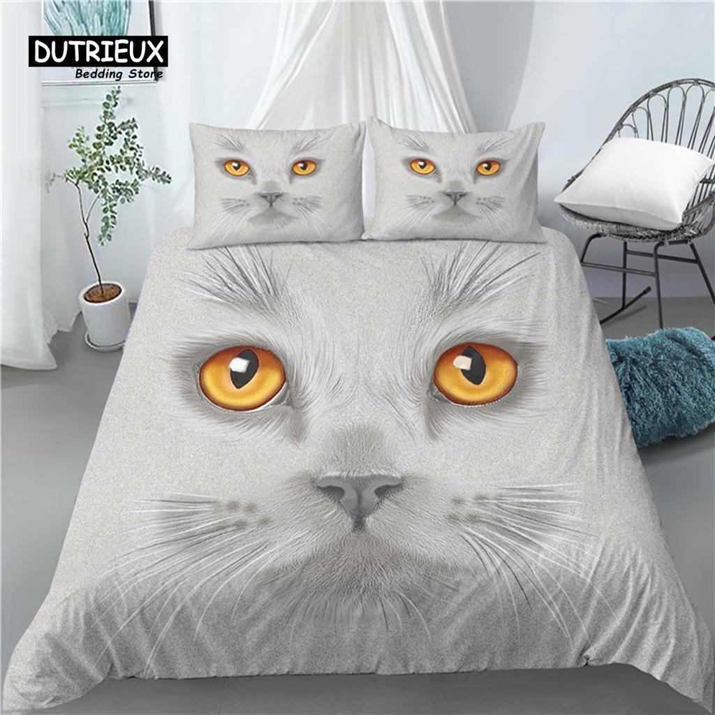 Comforter Home Living Luxury 3D Cut Cat Print 2/3Pcs Comfortable Bedding Sets Queen And King Eu/Us/Au Size