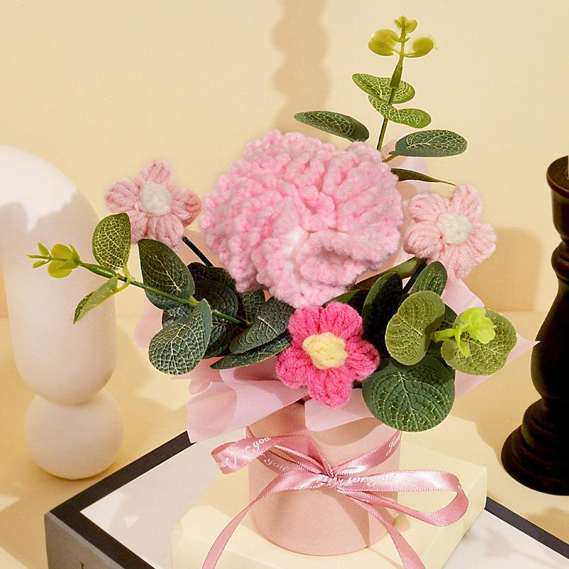 1PC Puff Permanent Rose Valentine's Day Knitted DIY Artificial Flower Gift Handmade Elegant Bouquet Romantic