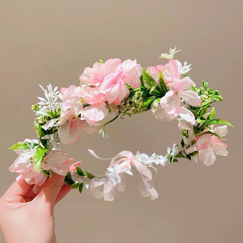 1PC Fairy Wreath Photography Props Headdress Bohemian Style Ribbon Headband Forest Series Headpiece Floral Wreath