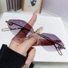 Fashionable Ladies Unisex Frameless Sunglasses Edge Cut Design Slimming Effect Sun Protection High-End Sensation Trendy Eyewear