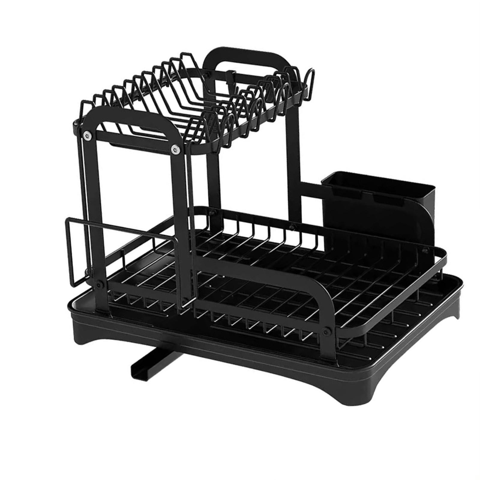 

2-уровневая миска для посуды, сушилка для посуды на кухне с корзиной, органайзер для столовых приборов One Size чёрный