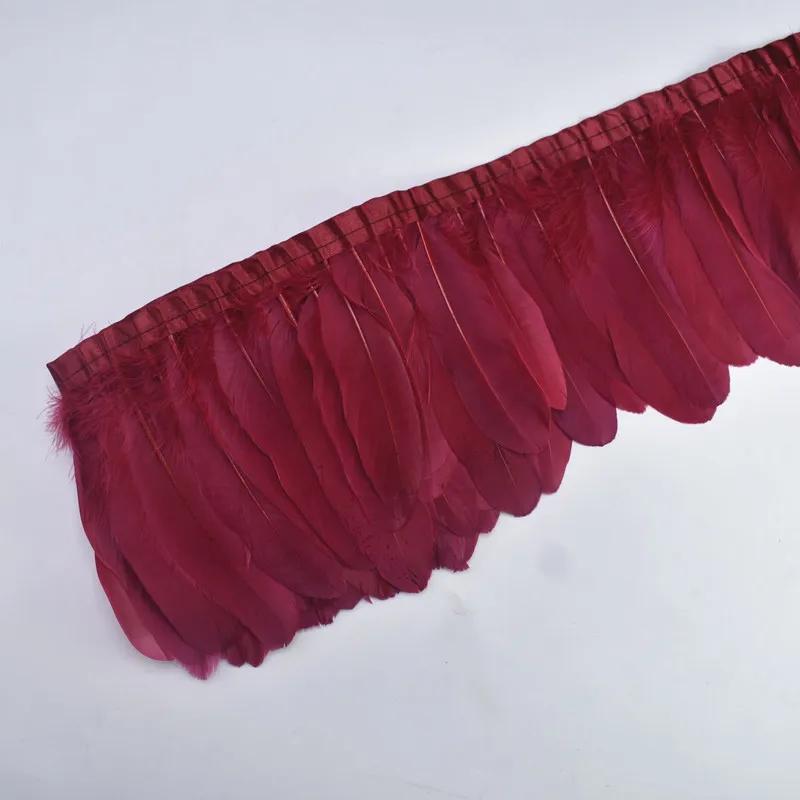 1Meter Colored Goose Feathers Trims Real Geese Feather Trim Tassel Fringe Ribbon White Black Feather Crafts Clothes Accessories